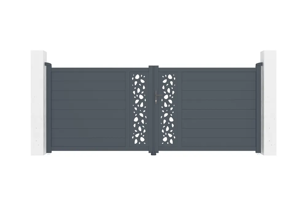 Puerta abatible 3,5m sunny al.140cm alu gris + 2 postes 20x20cm al.166cm