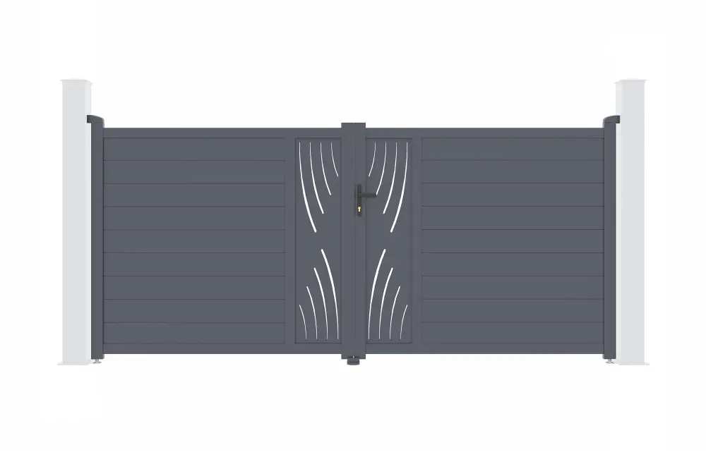 Puerta abatible 3,5m veleta al.160cm alu gris + 2 postes 20x20cm al.190cm