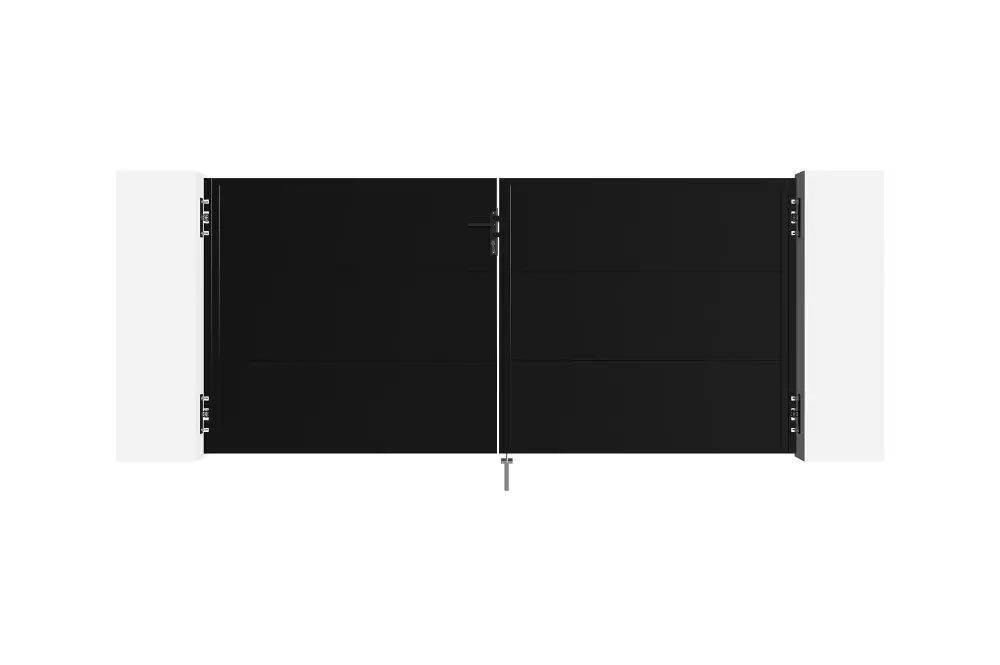 Puerta abatible de acero nali 3m alt.140cm negro mate + 2 postes de acero
