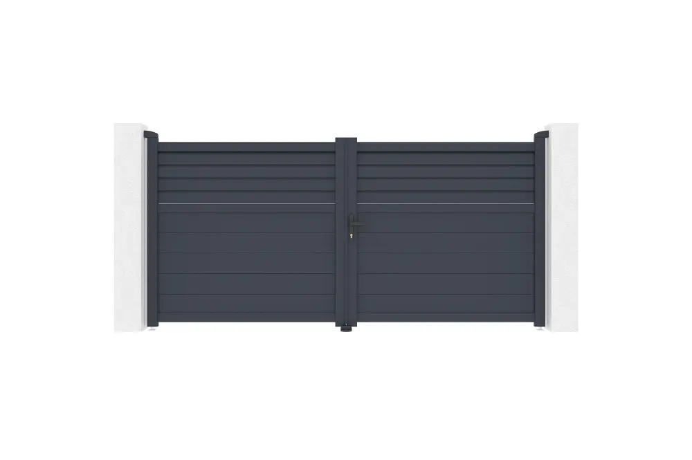 Puerta abatible 3m carpatia al.140cm aluminio + 2 postes 15x15cm al.166cm