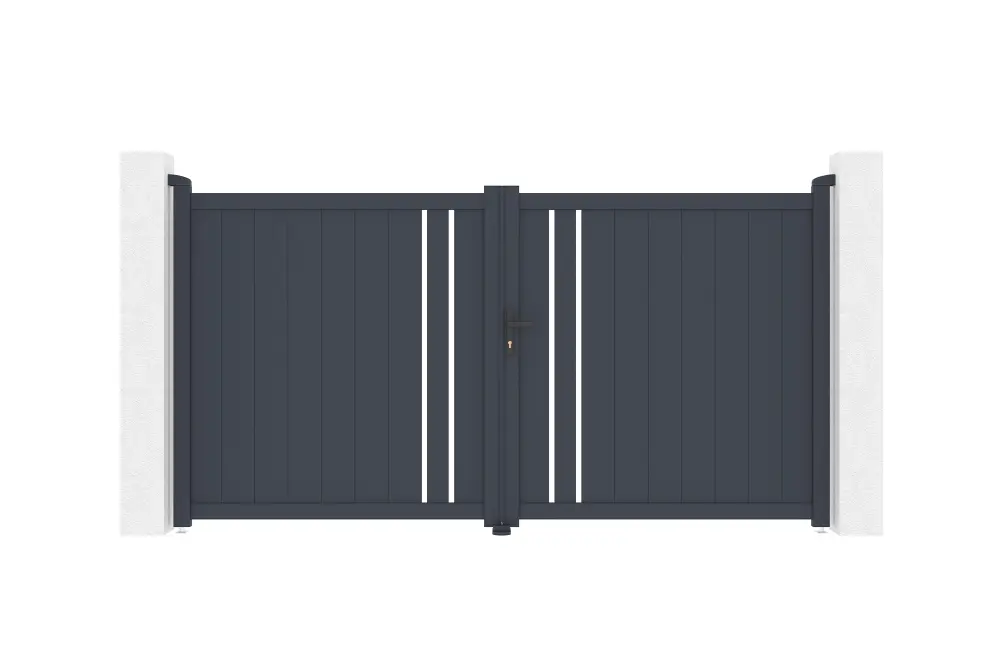 Puerta abatible 3m giona al.160cm aluminio gris + 2 postes 20x20cm al.190cm