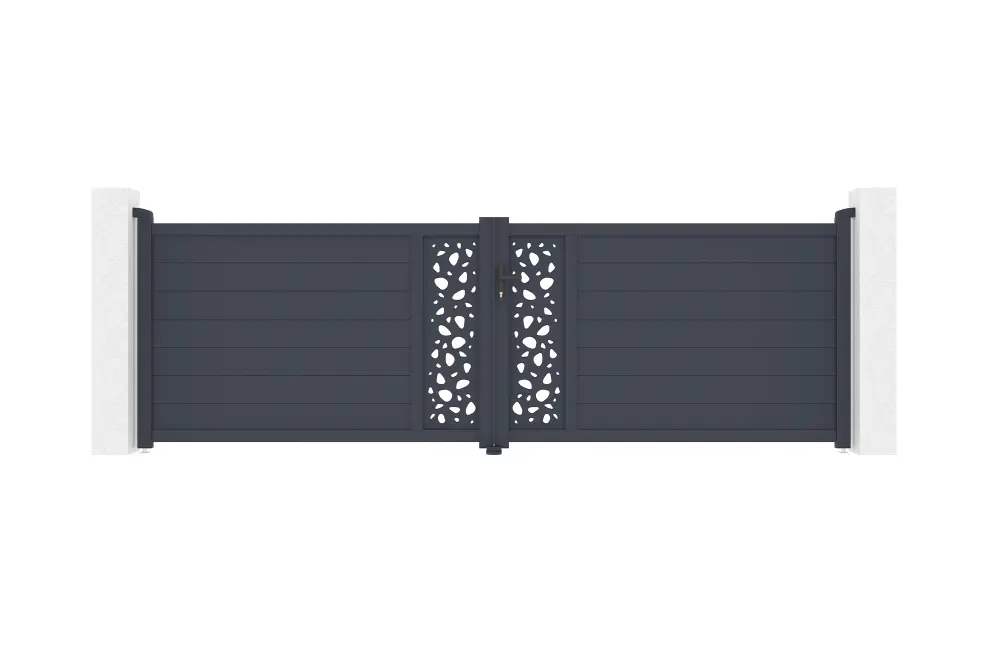 Puerta abatible 4m sunny al.120cm aluminio gris + 2 postes 20x20cm al.166cm