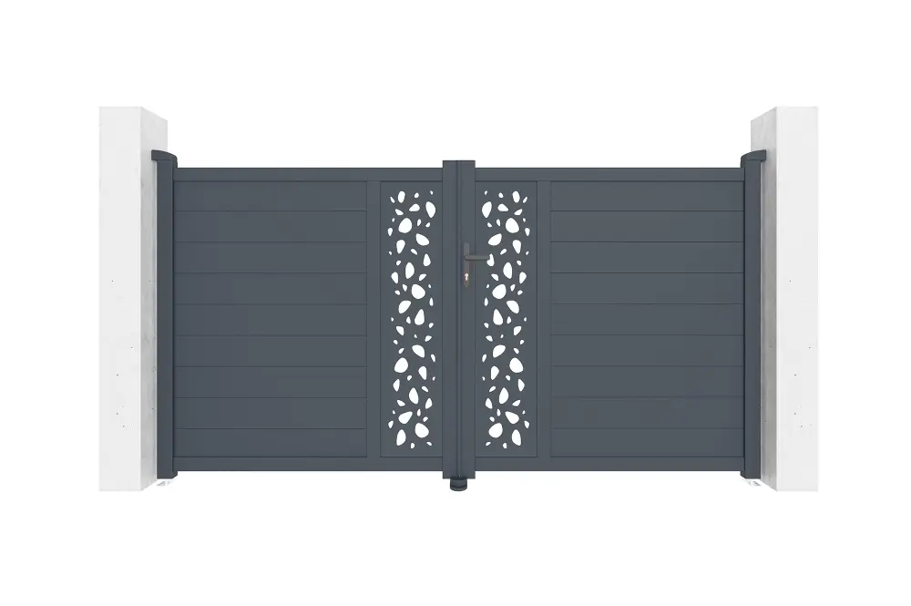 Puerta abatible 3m sunny al.160cm aluminio gris + 2 postes 20x20cm al.190cm