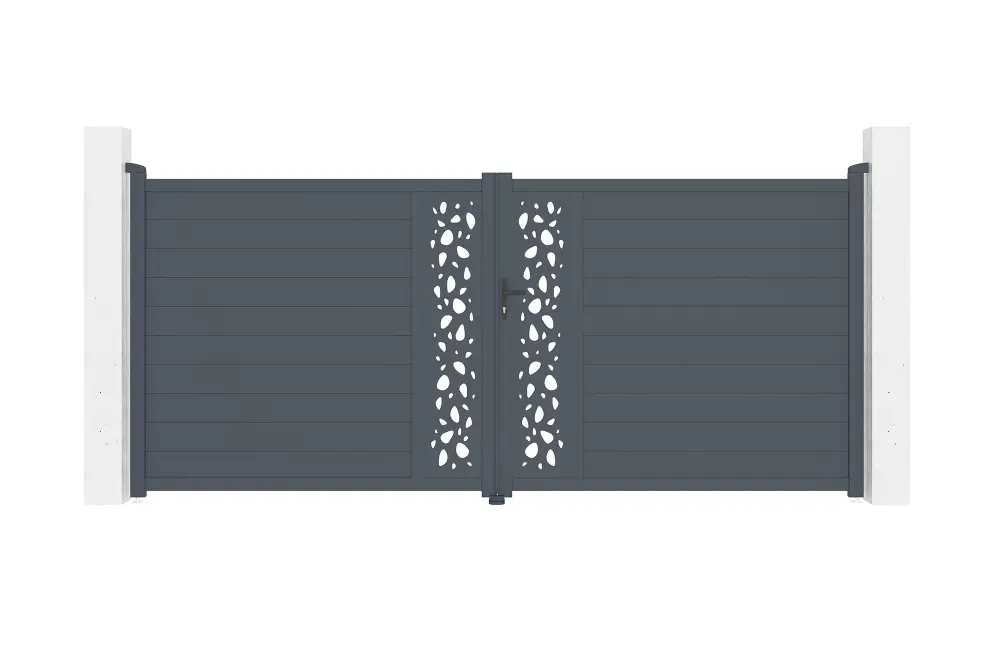 Puerta abatible 4m sunny al.180cm aluminio gris + 2 postes 20x20cm al.190cm