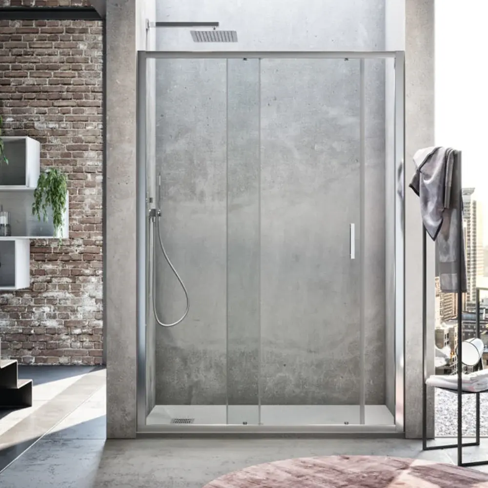 Puerta de ducha corredera de 140 cm modelo Dioniso en cristal transparente de 6 mm invertible