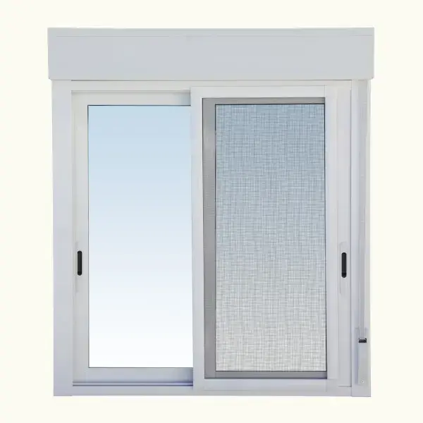 Ventana corredera con mosquitera y persiana 115,5x120 cm