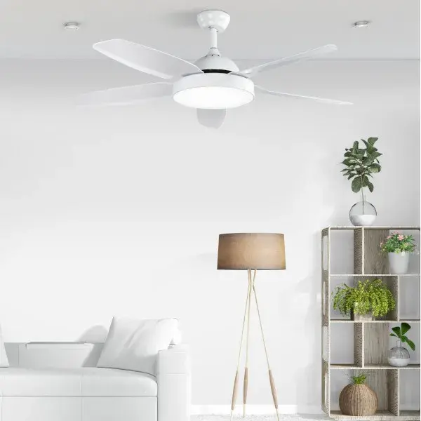 Ventilador de techo con luz Luna DC 5 aspas reversibles 130 cm blanco Emelson